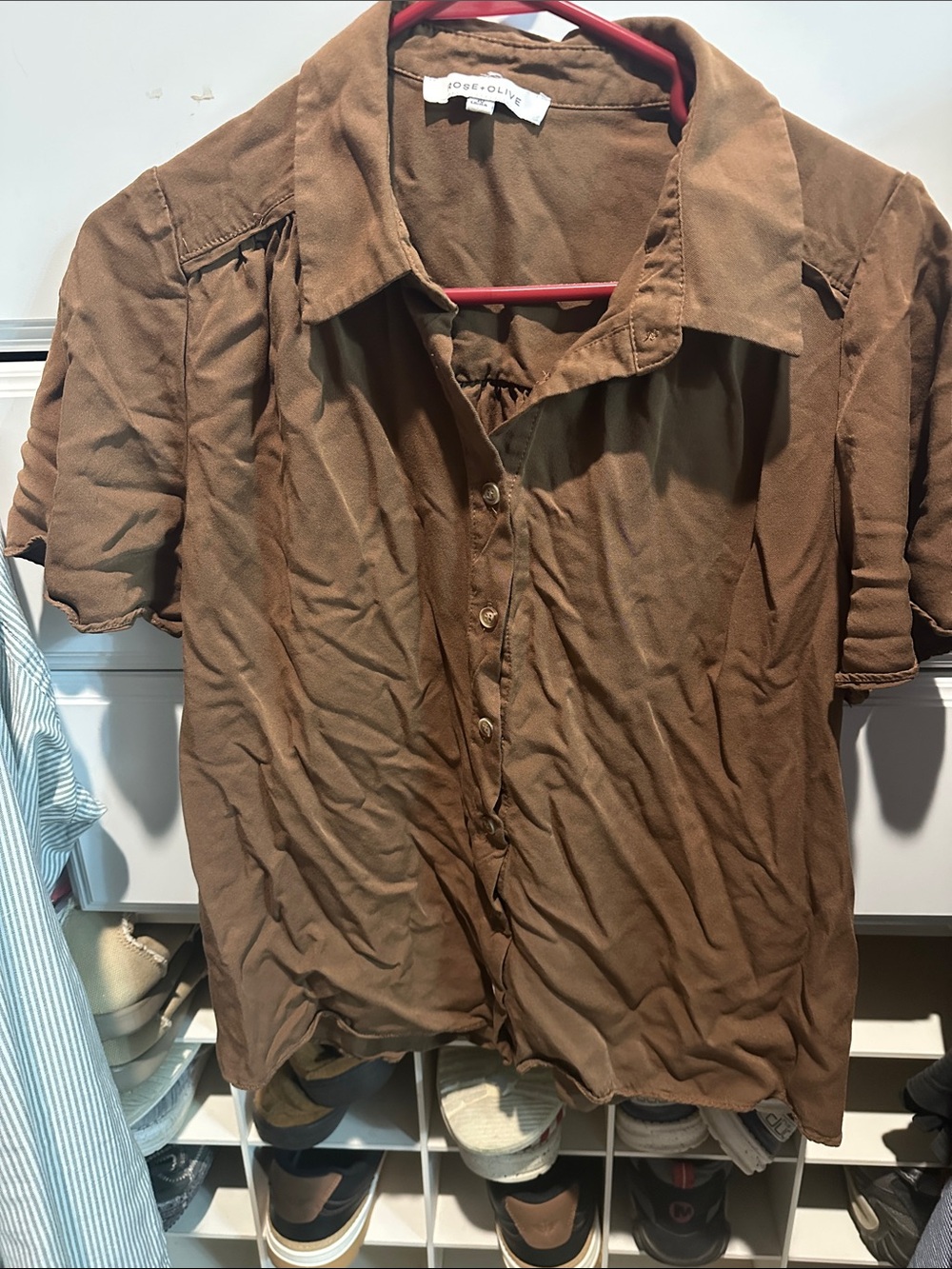 Rose & Olive Brown Short Sleeve Button-Front Shirt